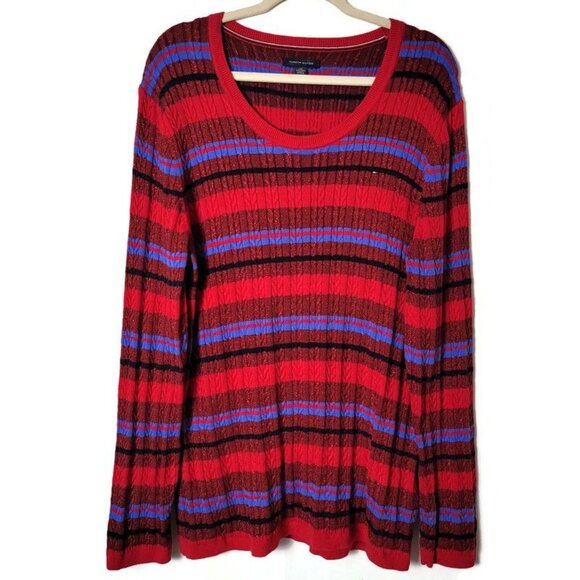 Tommy Hilfiger Striped Metallic Cable Knit Long Sleeve Pullover Sweater Plus XXL - Picture 1 of 11
